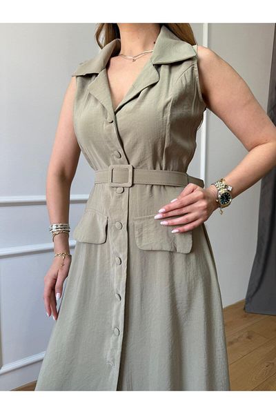 Size Özgü Khaki Pocket Flap Belted Dress