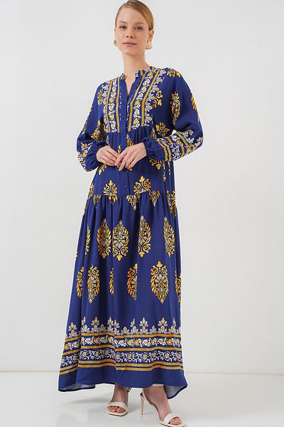 Bigdart Navy Blue 2423 Φόρεμα Hijab με αυθεντικό σχέδιο