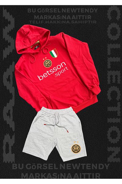 Minikelya Inter Logo Hooded Sweatshirt and Light Shorts Set Men's Fan Sportswear Set 2-Piece Combination