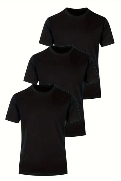 Tarz Cool Ανδρικό Μαύρο 100% Βαμβακερό Πακέτο 3 T-shirt