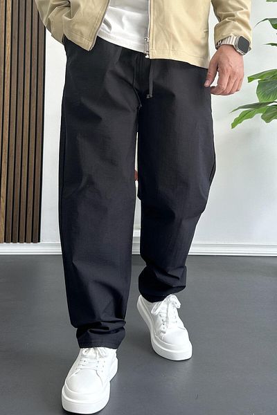 Edwox Men's Elastic Waist Baggy Casual Pants Black Edw359