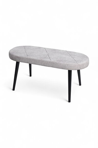 MYMASSA Bench - Jerika Krem Kumaş - Ahşap Siyah Ayak - Mutfak Benchi - Puf - Oturak