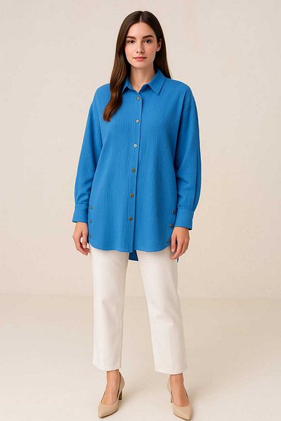 gigigiyim Seersucker Fabric Relaxed Fit Camasa pentru femei Albastru