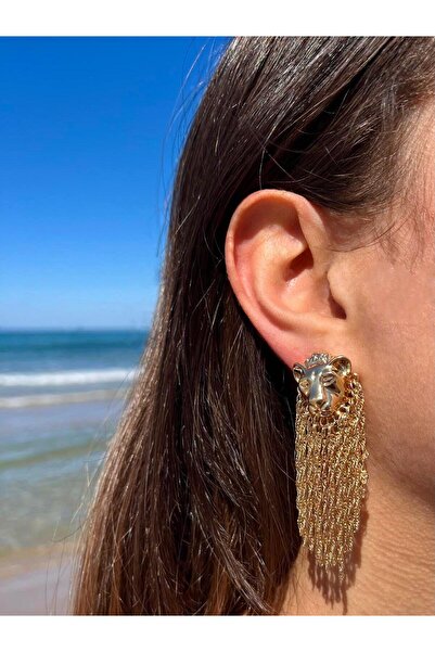 Zerys Jewelry Aslan Model Sallantılı Gold Küpe