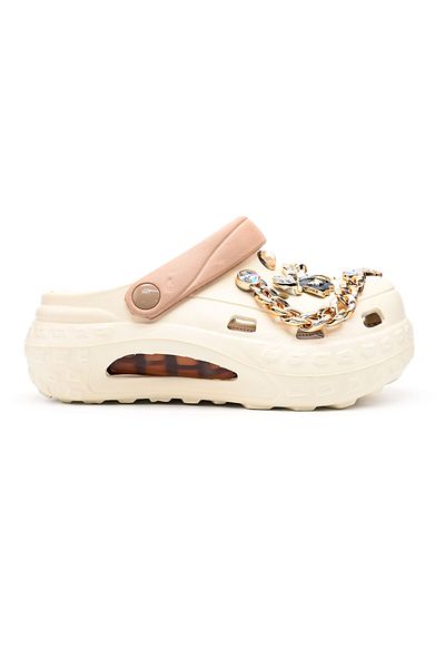 Tmall Women's Slippers, With Platform And Accessories, Foam, Pd1027, Beige With Brown