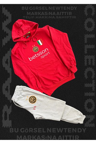 Minikelya Inter Logo Hooded Sweatshirt and Sweatpants Set Men's Fan Sportswear Set 2-Piece Combination