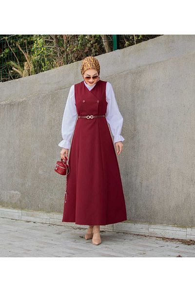 butik hira Hijab Gilet Dress with Button Detail