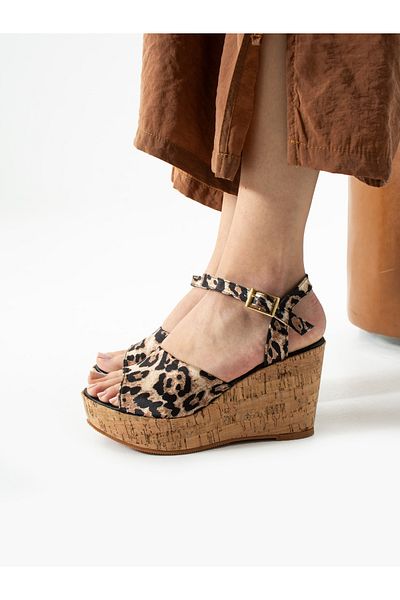 ALEMDAR AYAKKABI Corkina Leopard Wedge Heeled Women's Sandals