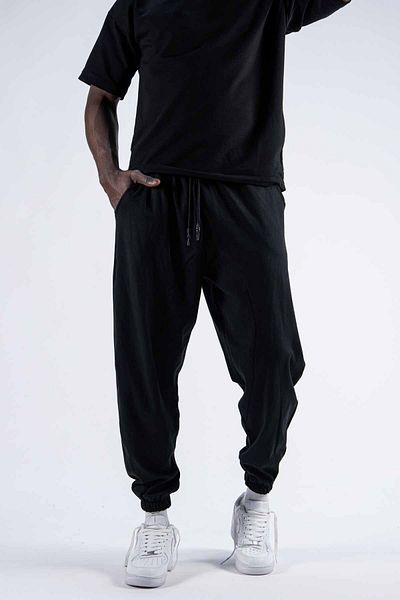 SUPERBLUE Men's Pile Basic Loose Black Jogger Baggy Trousers