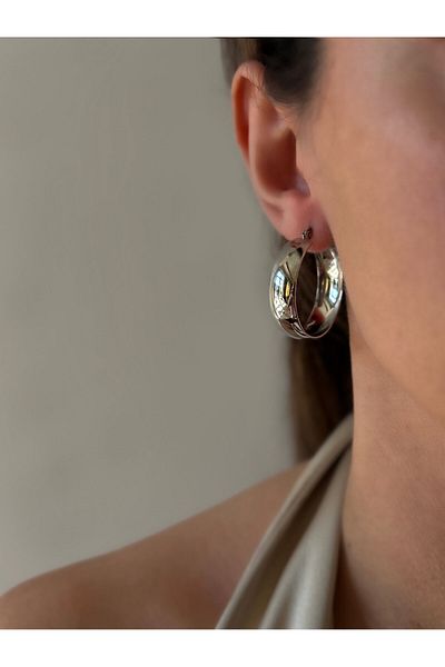 AychaAksesuar Steel Silver Color Thick Hoop Earrings