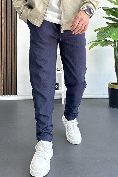 Edwox Чоловічі штани-джоггери з еластичним поясом з гофрованої тканини, сині Edw358