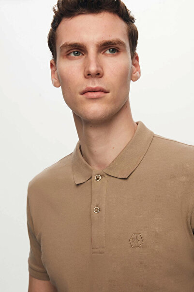 D'S Damat Regular Fit Mink Pique Textured 100% Cotton Non-Curling Polo Collar Embroidered T-Shirt