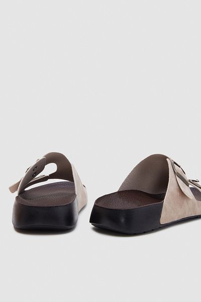 Twn Beige Double Buckle Slippers