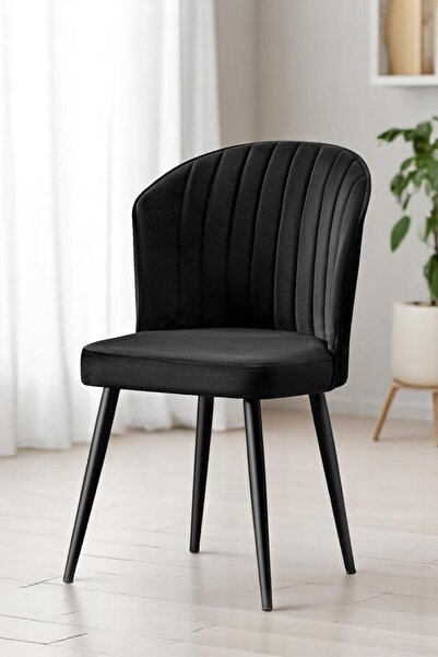 MYMASSA Rubi Sandalye - Babyface Siyah Kumaş - Metal Siyah Ayak - Mutfak Sandalyesi - Salon Sandalyesi