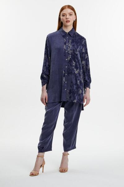 Zühre Jacquard Patterned Buttoned Navy Blue Double Suit Tk-1613