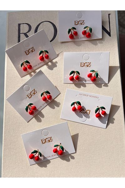 luxyansımalar Cherry Pearl Necklace and Cherry Earrings Set
