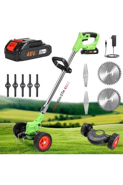 OEM Set Motocoasa Electrica, Cu 2 Acumulatori, Putere 1500 W, Cu 3 Unghiuri De Taiere, Cu Roti