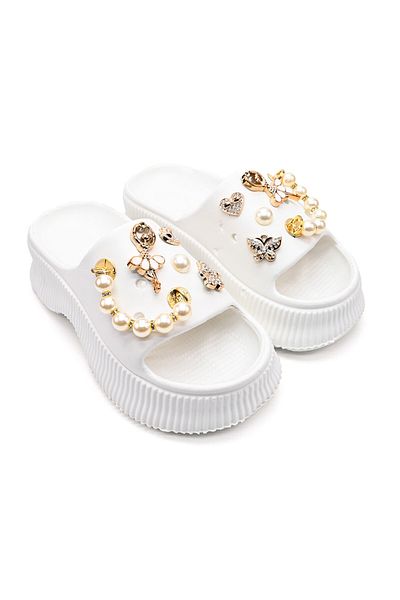 Tmall Women's Slippers, With Platform And Accessories, Foam, Pd1028, White