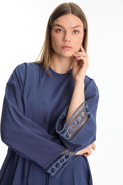 Zühre Wooden Bead Lacing Detailed Lace Cuff Navy Blue Triple Combination Suit Tk-1548