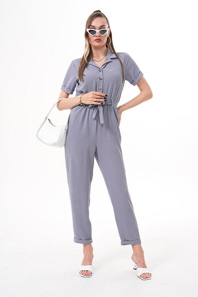 ŞİMAL Women's Collared Button Detailed Jumpsuit 250376 -
