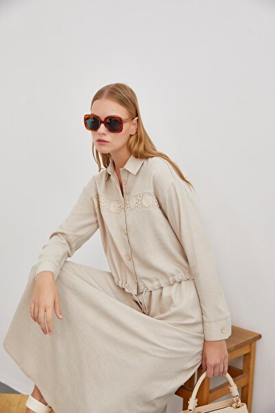 Zühre Δαντελένιο Λεπτομερές Μπεζ Διπλό Σετ TK-1266