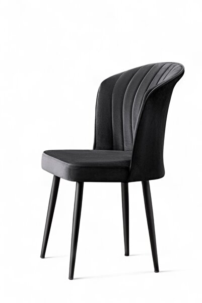 MYMASSA Rubi Sandalye - Babyface Siyah Kumaş - Metal Siyah Ayak - Mutfak Sandalyesi - Salon Sandalyesi