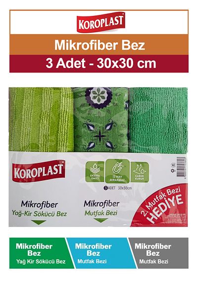 Koroplast Microfiber Oil Dirt Remover and Kitchen Cloth 30X30 cm 3 Pcs