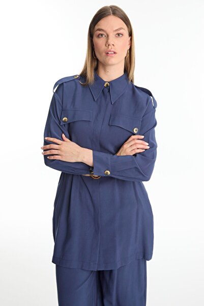 Zühre Сорочка з коміром і поясом, синя, комплект TK-1550