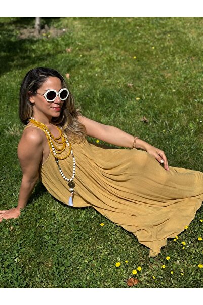 Rozella Butik Perry Askılı Maxi Elbise Alaçatı Elbisesi