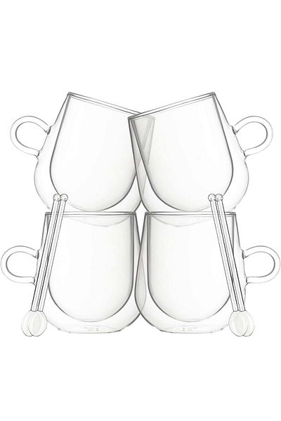 Quasar & Co. Set of 4 double-walled mugs with 4 spoons Quasar & Co.®, heat-resistant glass, 250 ml, transparent