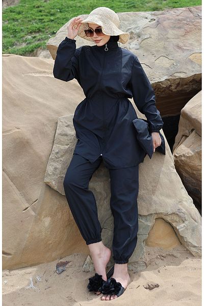 sefamerve Hijab-Badeanzug mit Tasche 2038-01 Schwarz