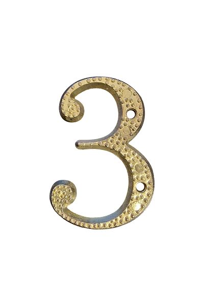 flores Metal door/gate number, gold, 43 mm, digit 3