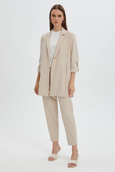Zühre Sleeve Detailed Jacket Trousers Beige Set Tk-1144