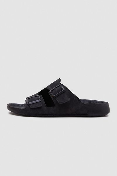 Twn Black Double Buckle Slippers