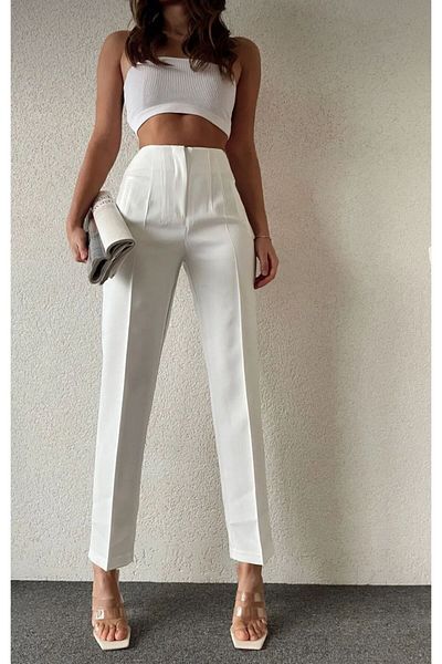 CİHAN PAPEL Women's White High Waist Pencil Full Mold Fabric Ic Show No Pants