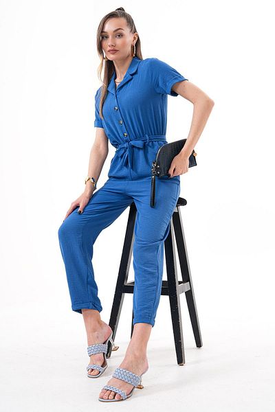 ŞİMAL Women's Collared Button Detailed Jumpsuit -