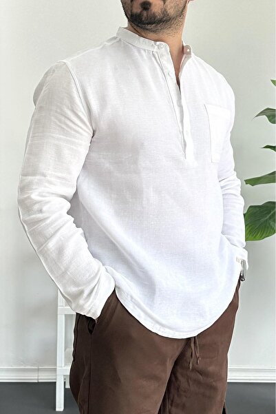 Edwox Ανδρικό πουκάμισο με γιακά δικαστή με μισό πατίνι και τσέπη λευκό Edw361