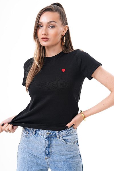 ŞİMAL Women's Heart Embroidery Detailed Casual T-Shirt 250436 -