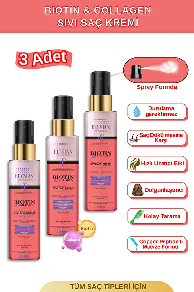 Elysian Essence Biotin & Collagen Sıvı Saç Kremi 3'lü Set – Dökülme Karşıtı, ...