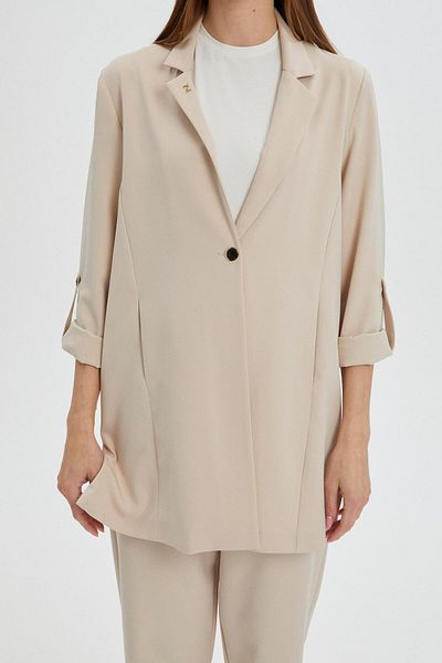 Zühre Sleeve Detailed Jacket Trousers Beige Set Tk-1144