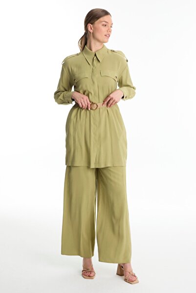 Zühre Πουκάμισο με ζώνη γιακά Çağla Διπλό Σετ TK-1550