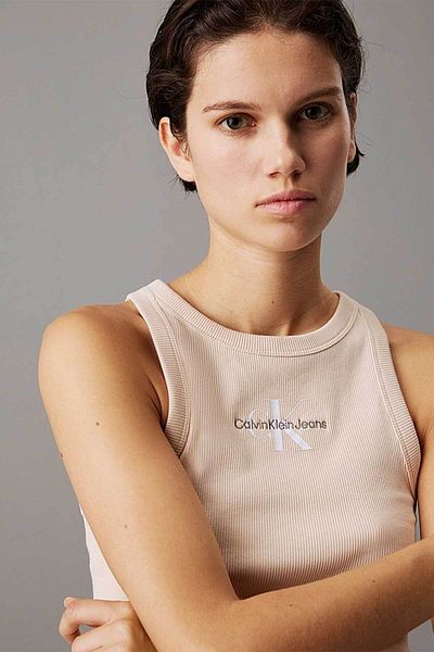 Calvin Klein Women's Monologo Rib Tank Top Blouse - Sand