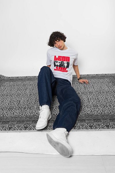 Sekizbiraltı Λευκό μπλουζάκι Leon The Professional με στάμπα Oversize Unisex