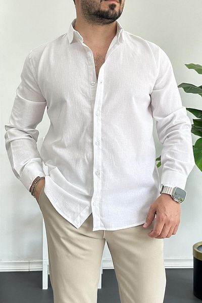 Edwox Ανδρικό πουκάμισο από ύφασμα Crinkle Λευκό Edw362