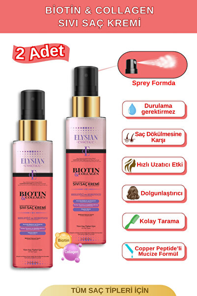 Elysian Essence Biotin & Collagen Sıvı Saç Kremi 2'li Set – Dökülme Karşıtı, ...