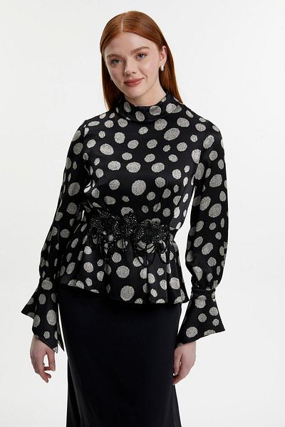 Zühre Polka Dot Patterned Belted Bottom Top Double Suit Tk-1555
