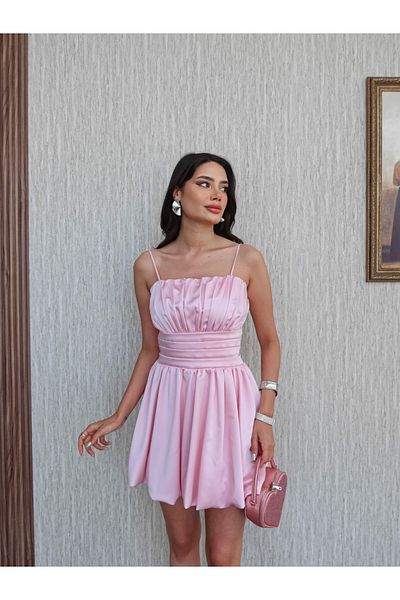 ESRAHELVACI Pink Strappy Gather Dress
