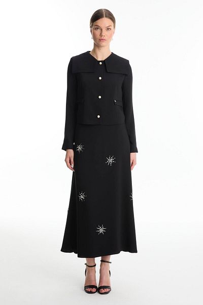 Zühre Pearl Stone Detailed Straight Cut Black Suit TK-1523