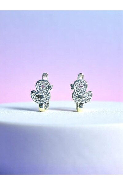 LITTLELUXE Minik Ördek 925 Ayar Gümüş Kız Bebek Küpesi, Kız Çocuk Gümüş Küpe, Gümüş Çocuk Küpesi