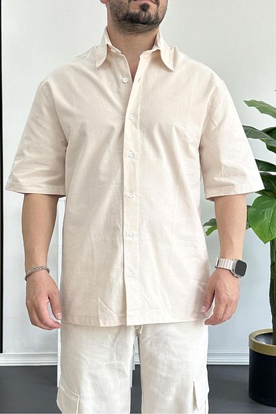 Edwox Ανδρικό Oversize Big Mold Βαμβακερό ύφασμα Κρέμα edw363